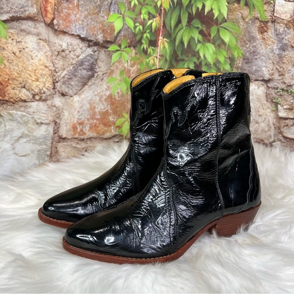 FREE PEOPLE Black Patent Leather Western Ankle Boots, 37 - Picture 2 of 13
